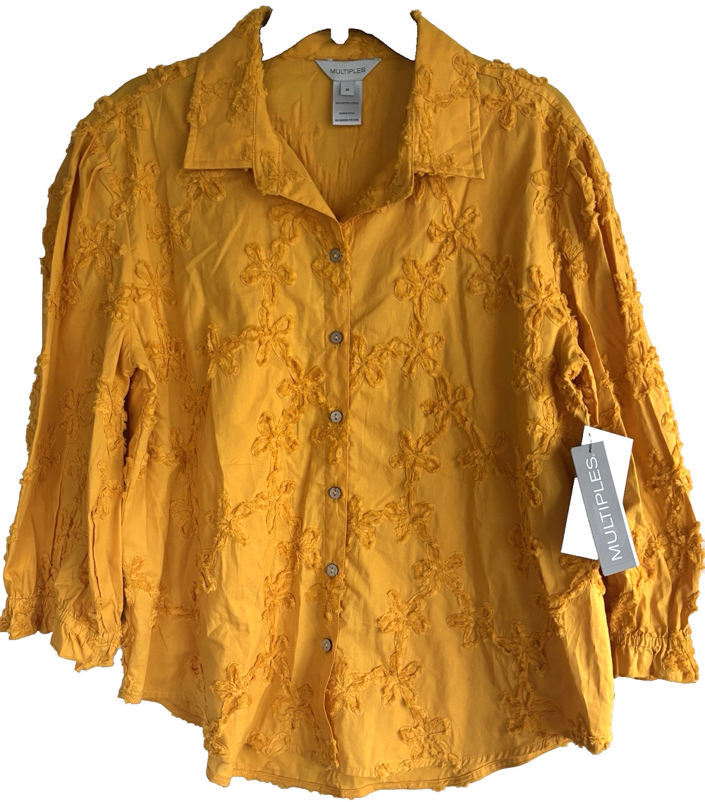 Multiples Luna Yellow Long Sleeve Button up shirt Top Size M Cotton New